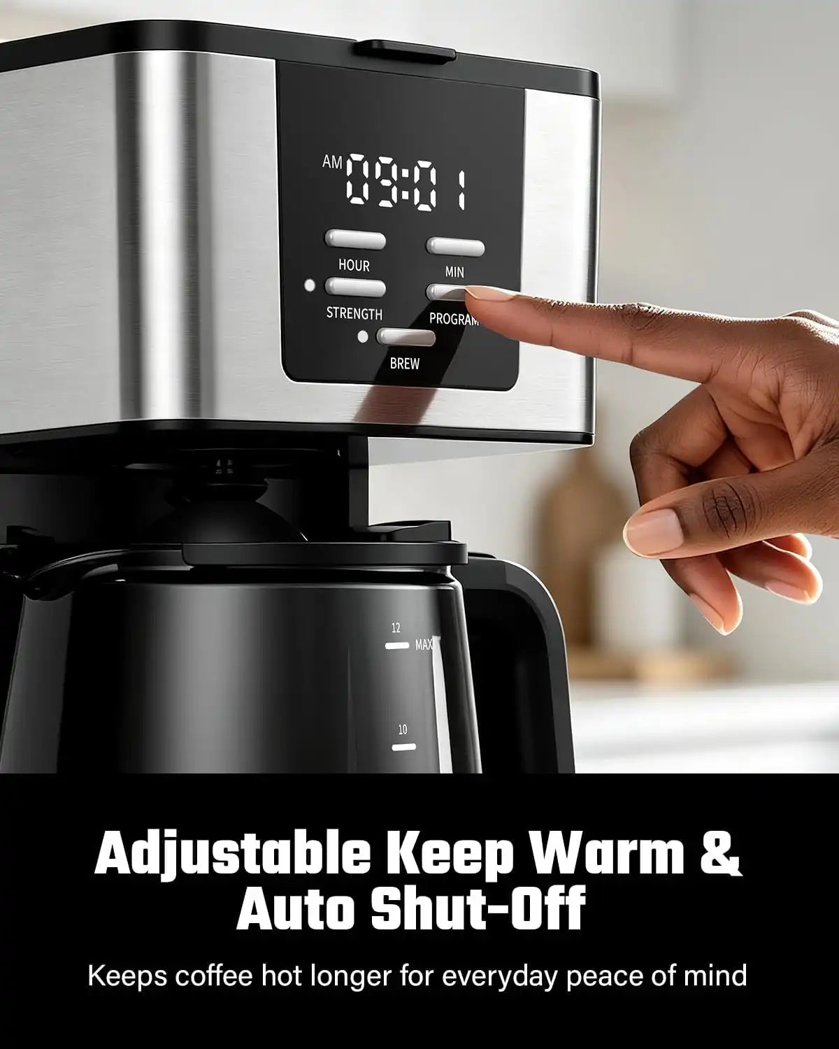 SHARDOR 12-Cup Programmable Coffee Maker, Regular & Bold, LED Display
