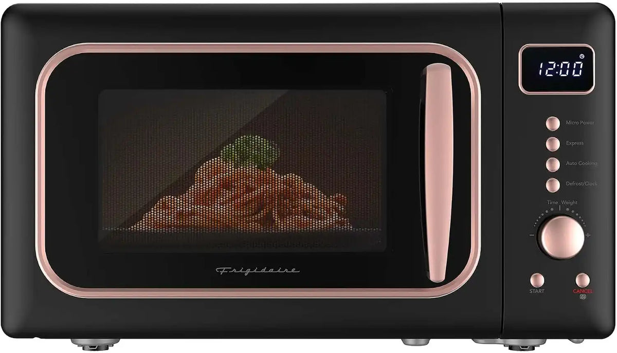 Frigidaire, 0.7 Cu. Ft. Retro Countertop Microwave Oven, 700W Compact Microwave with 8 Auto Cook Menus, Auto Defrost, 5 Power Levels, LED Display, Glass Turntable, Rosegold (Amazon Exclusive Color)