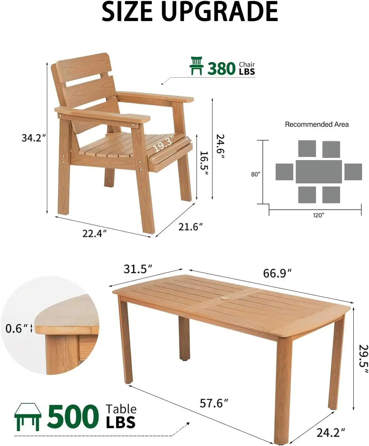 7-Piece Outdoor Dining Set, Patio Table & Chairs for 6, Teak