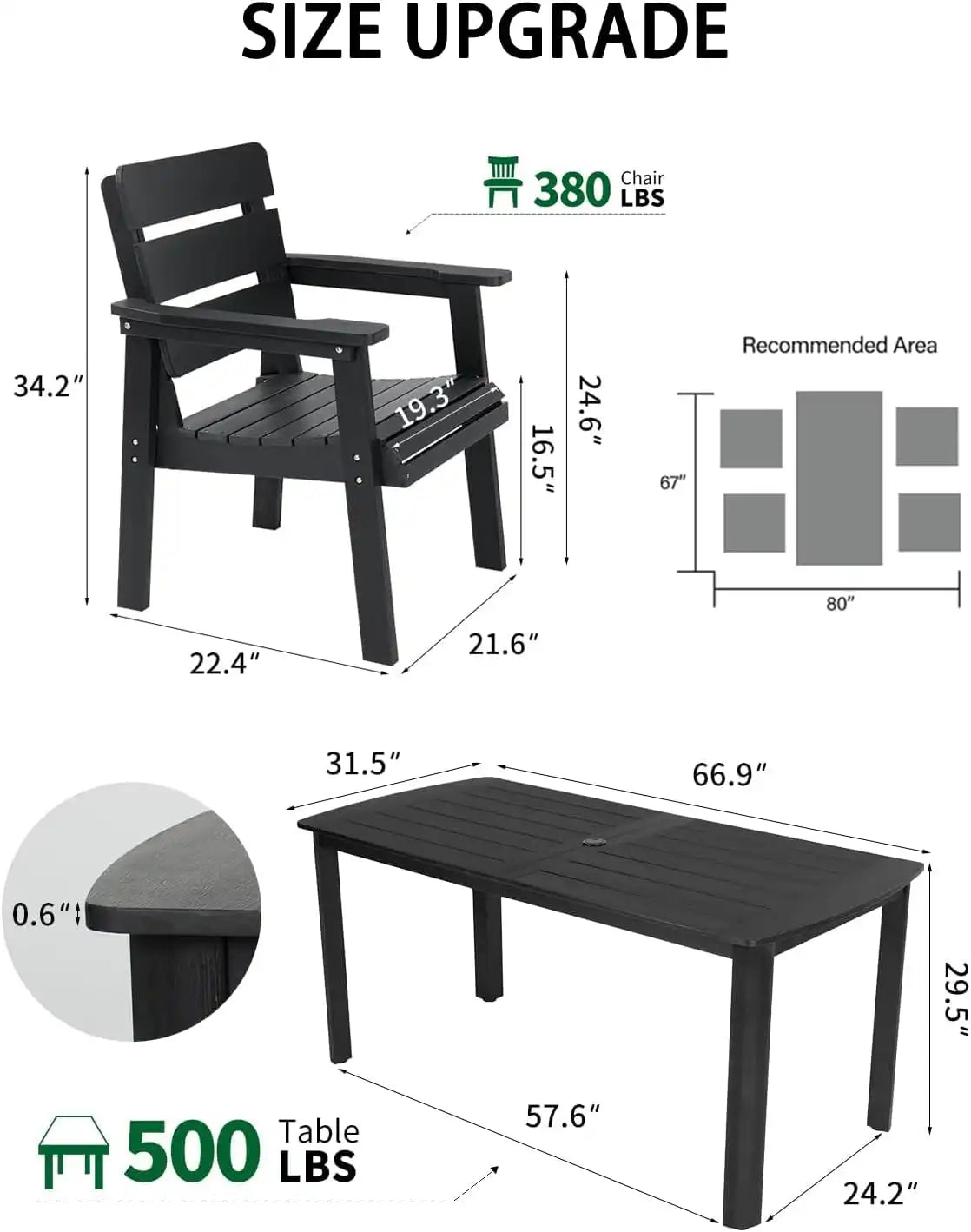 5pcs Patio Dining Set with Umbrella Hole Table & 4 Chairs, Black