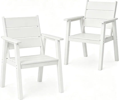 Outdoor Dining Chairs Set of 2,HDPE Patio Chairs with Wide Seat,Ergonomic Design Outdoor Furniture for Porch,Backyard,Deck,White