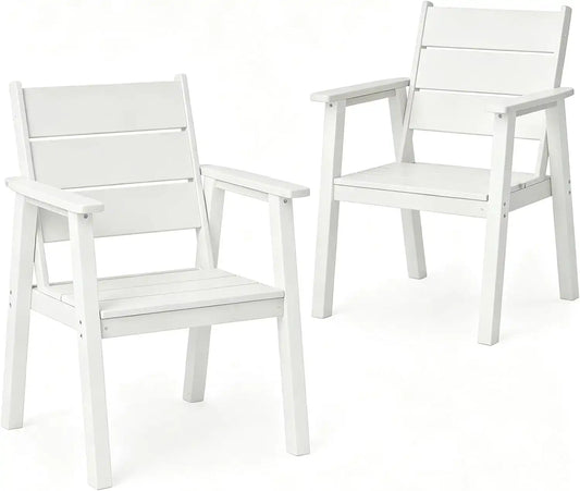 Outdoor Dining Chairs Set of 2,HDPE Patio Chairs with Wide Seat,Ergonomic Design Outdoor Furniture for Porch,Backyard,Deck,White