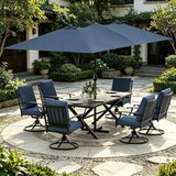 ALAULM 7-Piece Patio Dining Set with 14FT Patio Umbrella,Outdoor Dining Set with 6 Swivel Chairs & Rectangle Table with1.5 Umbrella Hole, Patio Dining Table and Chairs for Backyard,DarkBlue