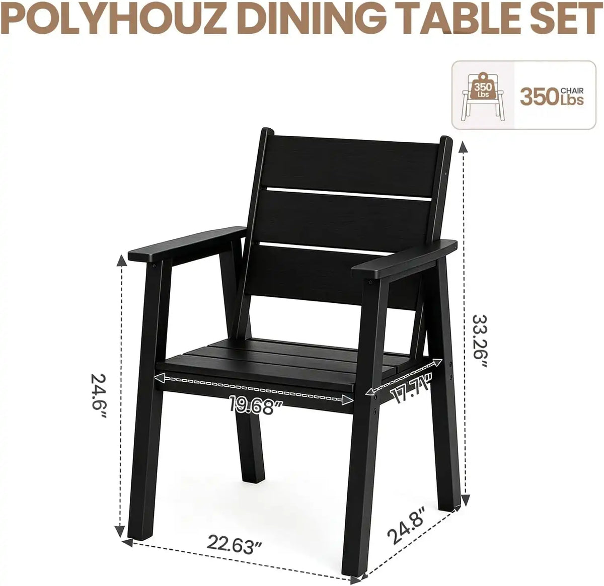 Outdoor Dining Chairs Set of 2,HDPE Patio Chairs with Wide Seat,Ergonomic Design Outdoor Furniture for Porch,Backyard,Deck,Black