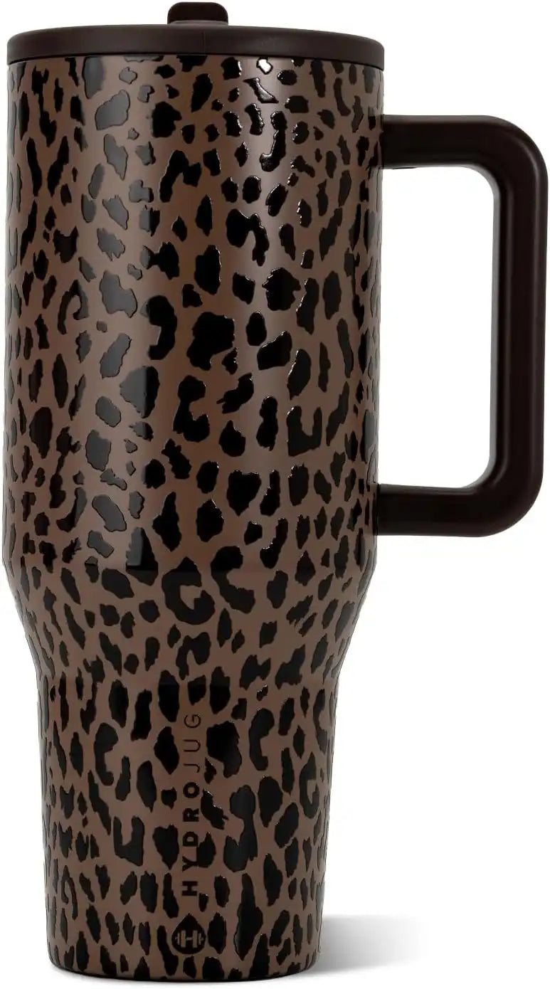 HydroJug Traveler 40oz, Insulated Water Bottle with Handle, Brown Leopard