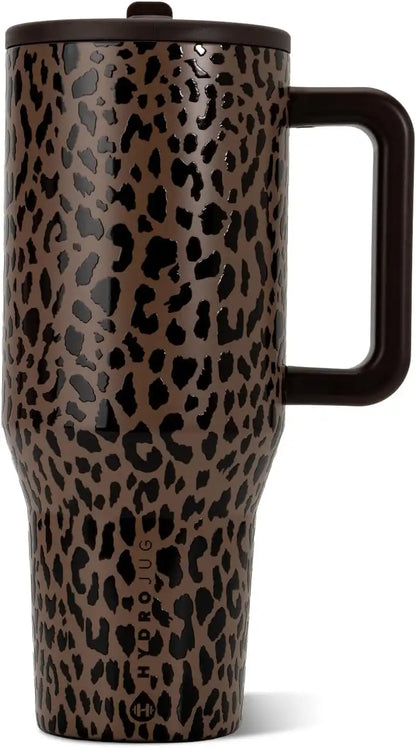HydroJug Traveler 40oz, Insulated Water Bottle with Handle, Brown Leopard