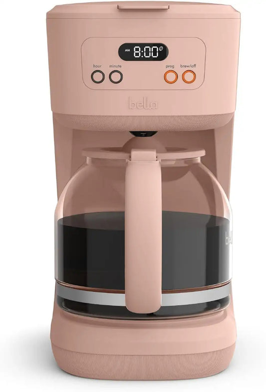 BELLA 12 Cup Programmable Coffee Maker, Reusable Dishwasher Safe Accessories, Easy LCD display, Auto Shutoff, 900 watt, Blossom