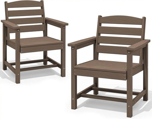 SERWALL Patio Dining Chair Set of 2,All Weather HDPE Dining Chair, Coffee