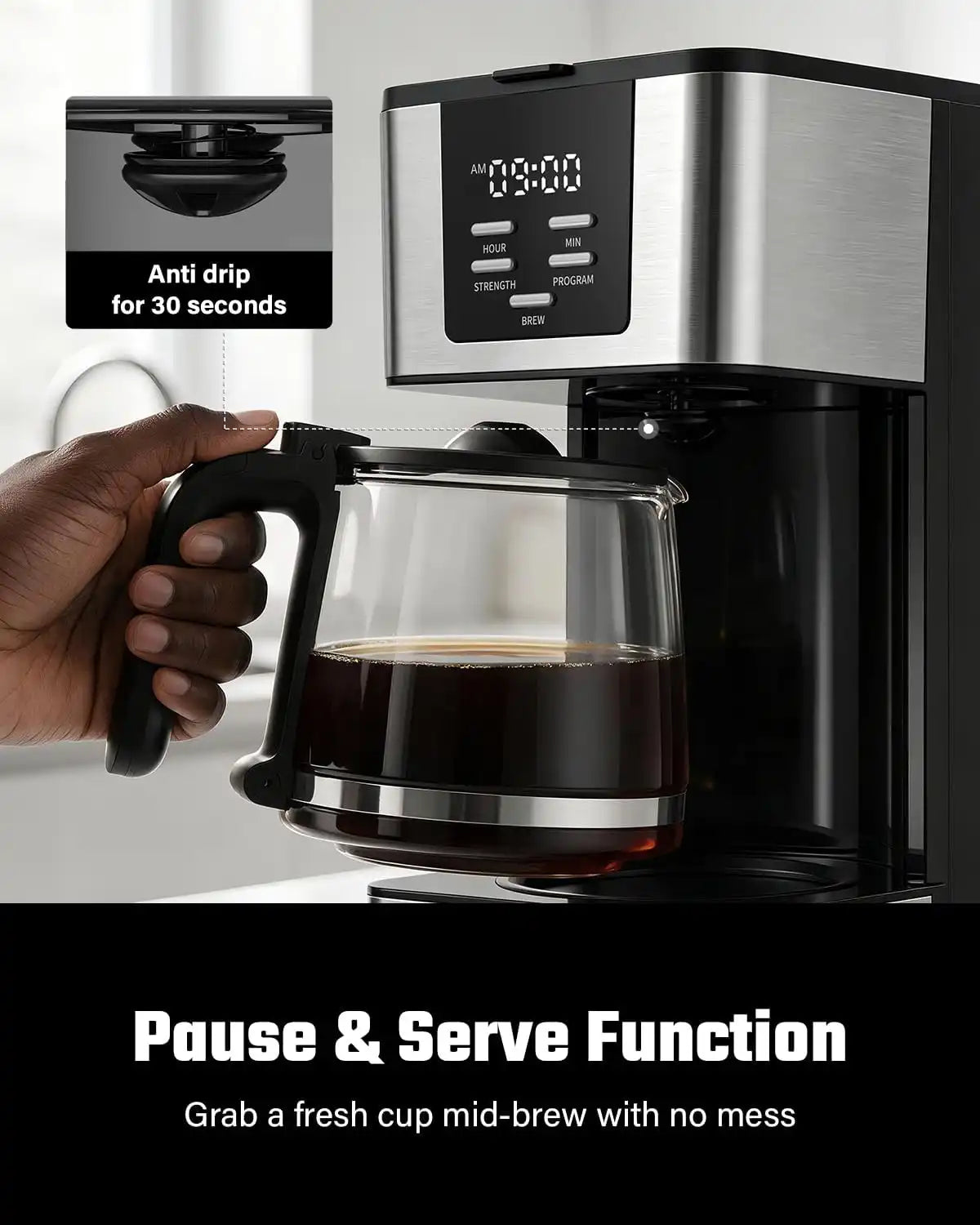 SHARDOR 12-Cup Programmable Coffee Maker, Regular & Bold, LED Display