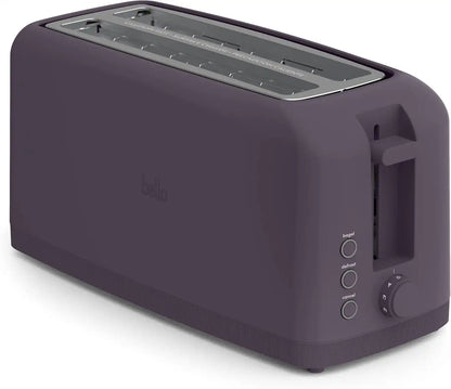 bella 4 Slice Slim Toaster, Fits-anywhere™ Kitchenware, 6 Setting Shade Control with Reheat & Cancel Buttons, Fits Sourdough, 10” Long Slot, Anti Jam & Auto Shutoff, 900 Watt, Plum