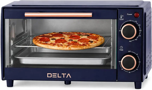 2 Slice Toaster Oven, Small Countertop Oven, Compact Mini Oven Fits 9” Pizza, with Timer & Temperature Control with Baking Tray & Rack for Kitchen, Dorm, Apartment, 750W