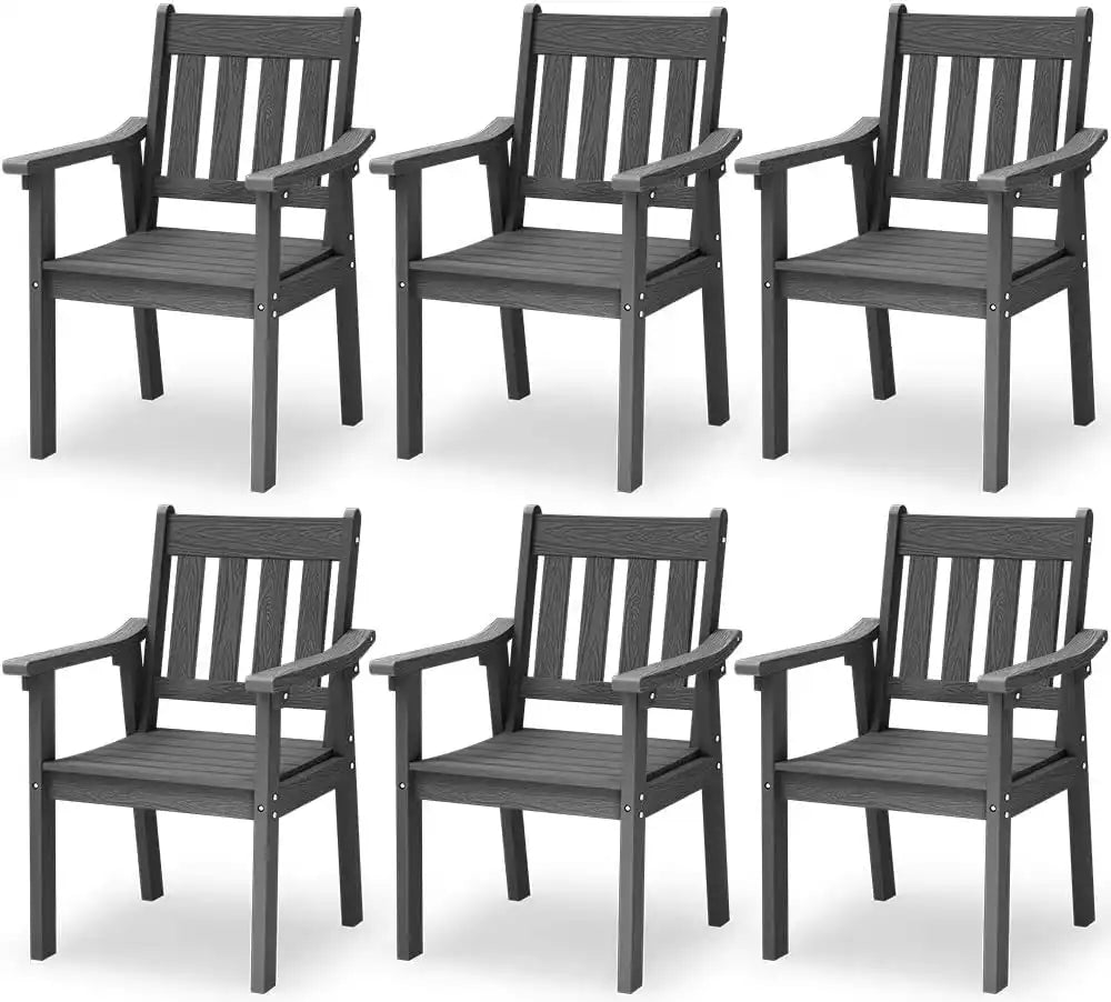 YEFU Patio Dining Chairs Set of 6, Weather Resistant HIPS, Teak