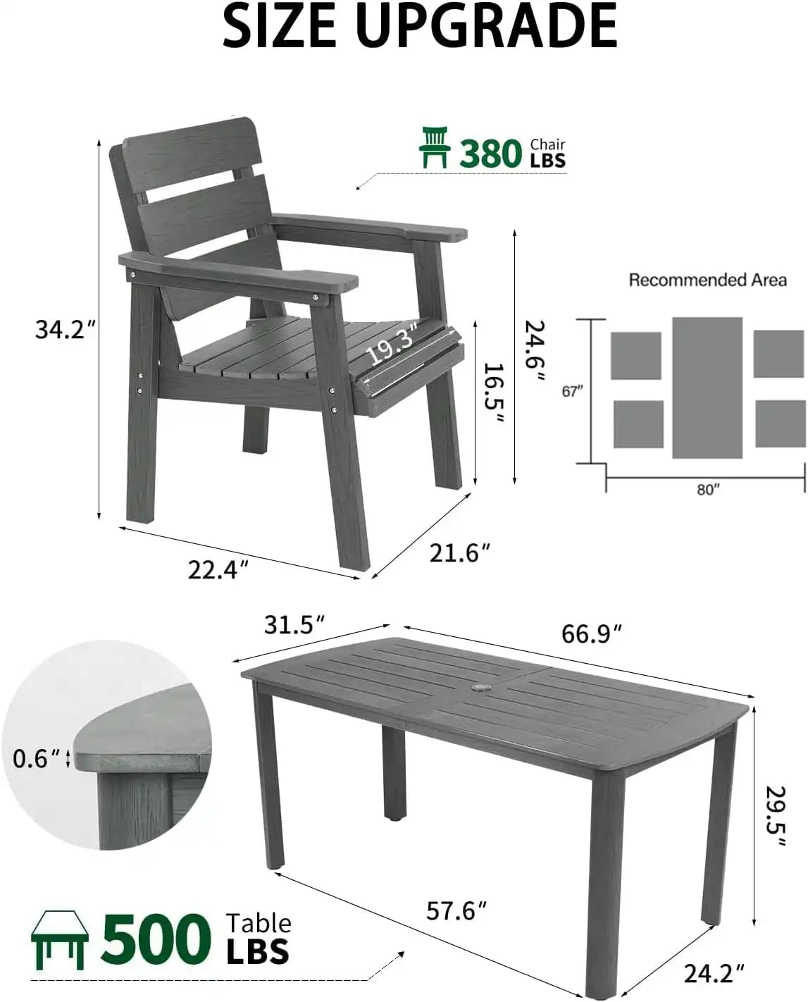 5pcs Patio Dining Set with Umbrella Hole Table & 4 Chairs, Gray