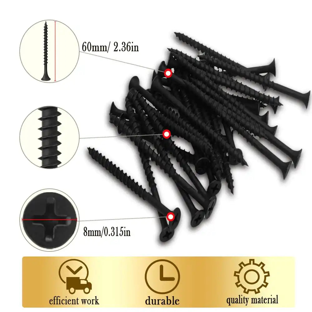 Coarse Thread Drywall Screw, #8 x 2-3/8", Black Phosphate Coated, Bugle Head Phillips Drive, Fast Self Tapping, Sharp Point, Ideal Screw for Drywall Sheetrock, Wood, and More, 40 Pieces