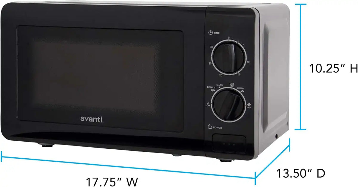 Avanti Microwave Oven 700-Watts Compact Mechanical with 5 Power Settings, Defrost, Full Range Temperature Control and Removable Glass Turntable, 0.7-Cu.Ft., Black