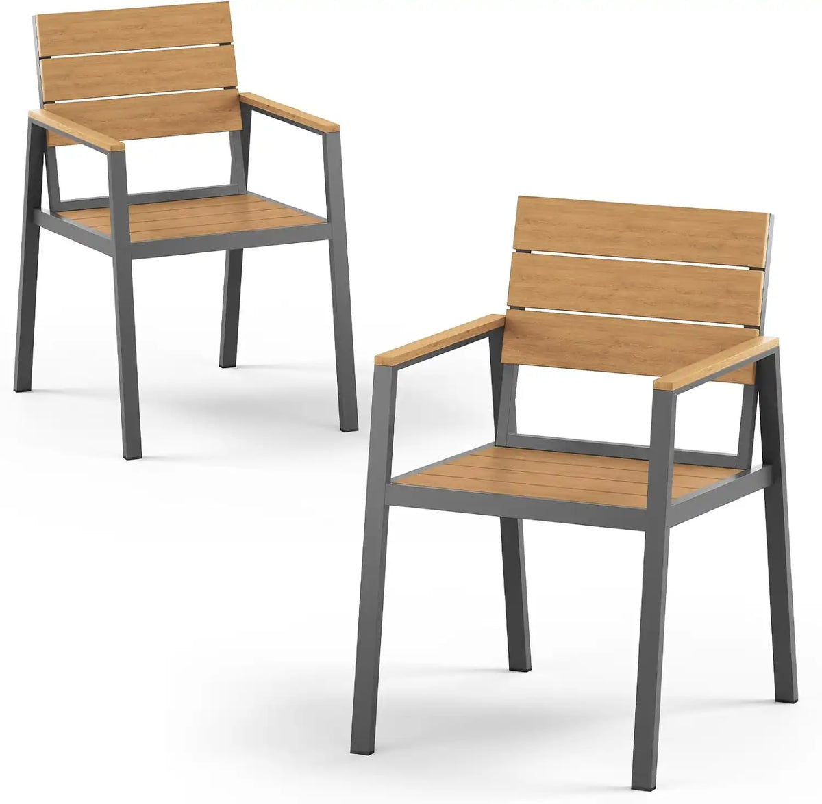 Vexwalx Outdoor Dining Set, HDPS + Aluminum Patio Dining Chairs with Ergonomic Design and Wide Seat, 2 Piece Outdoor Chairs for Garden, Backyard, Deck (2-Piece, Gray-Teak)