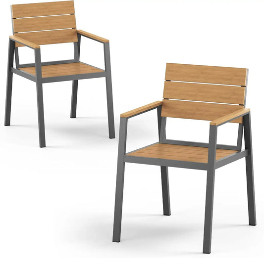 Vexwalx Outdoor Dining Set, HDPS + Aluminum Patio Dining Chairs with Ergonomic Design and Wide Seat, 2 Piece Outdoor Chairs for Garden, Backyard, Deck (2-Piece, Gray-Teak)