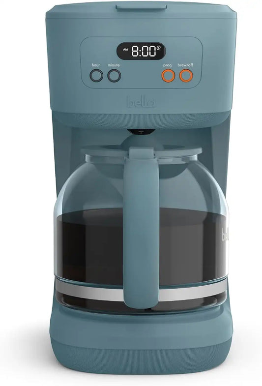 BELLA 12 Cup Programmable Coffee Maker, Reusable Dishwasher Safe Accessories, Easy LCD display, Auto Shutoff, 900 watt, Surf
