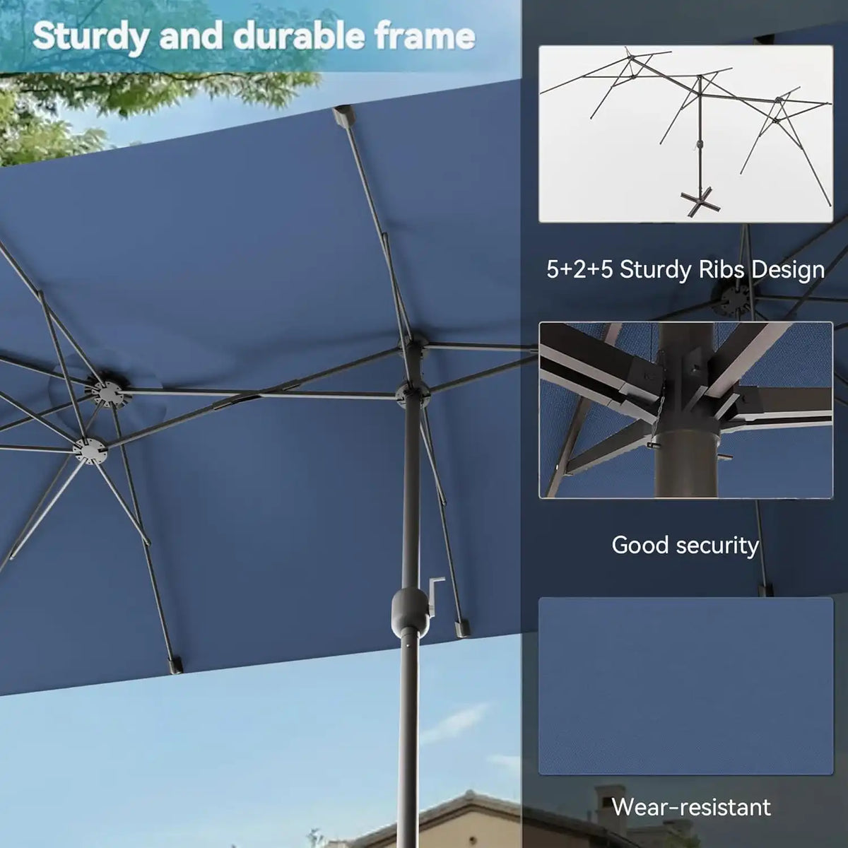 10 PCS Outdoor Patio Dining Set with 13.6ft Double-Sided Patio Umbrella,Patio Table and Chairs Metal Outdoor Patio Furniture Set,Dining Table Set with Swivel Chairs,Navy Blue