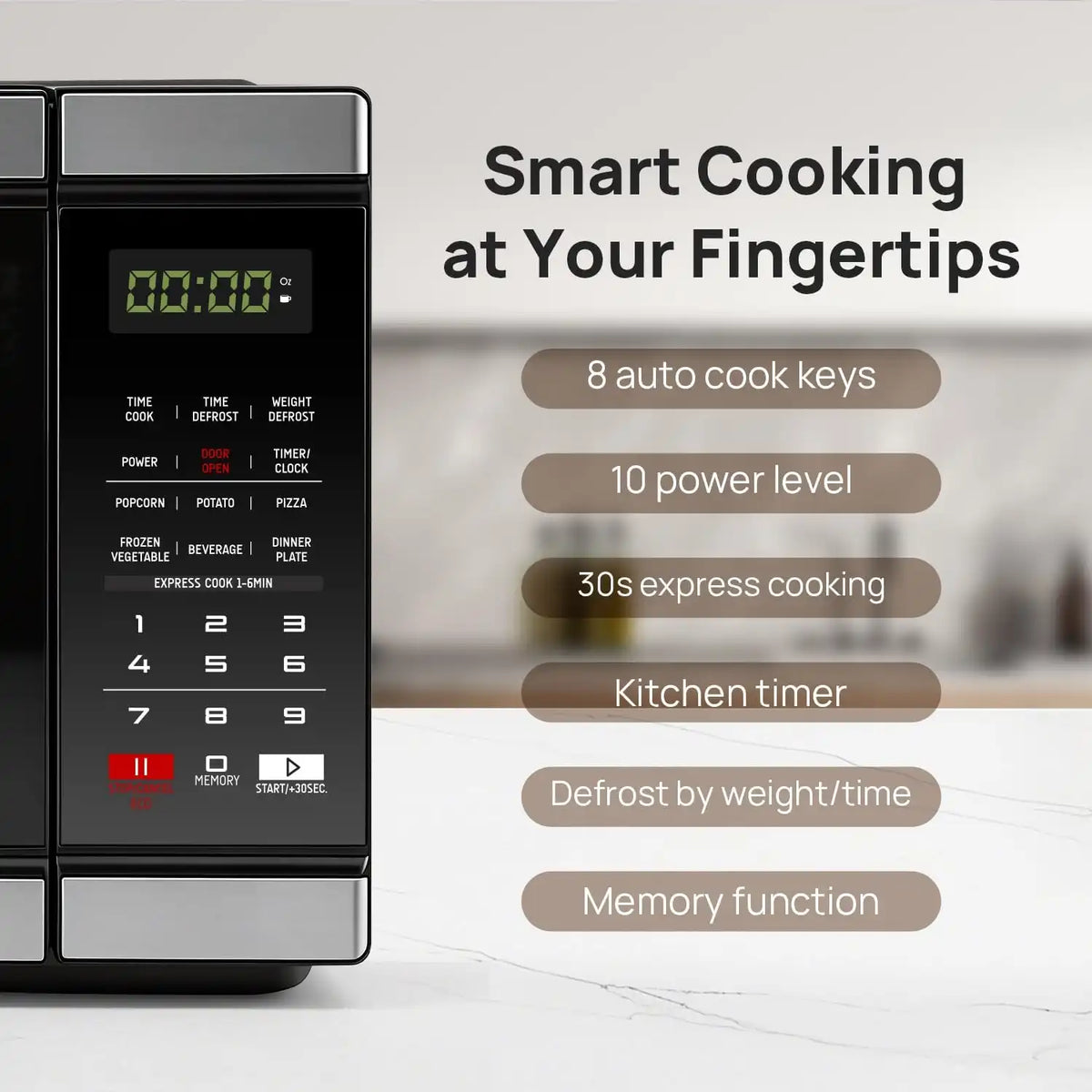 Smad 1000 Watt Microwave Countertop Ovens, Black Digital Small Microwave 1.1 Cu Ft, Large Microwave 6 Auto Cooking, Eco Mode, Child Lock, 10 Power Level, Led Display, Easy Clean, Memory Function