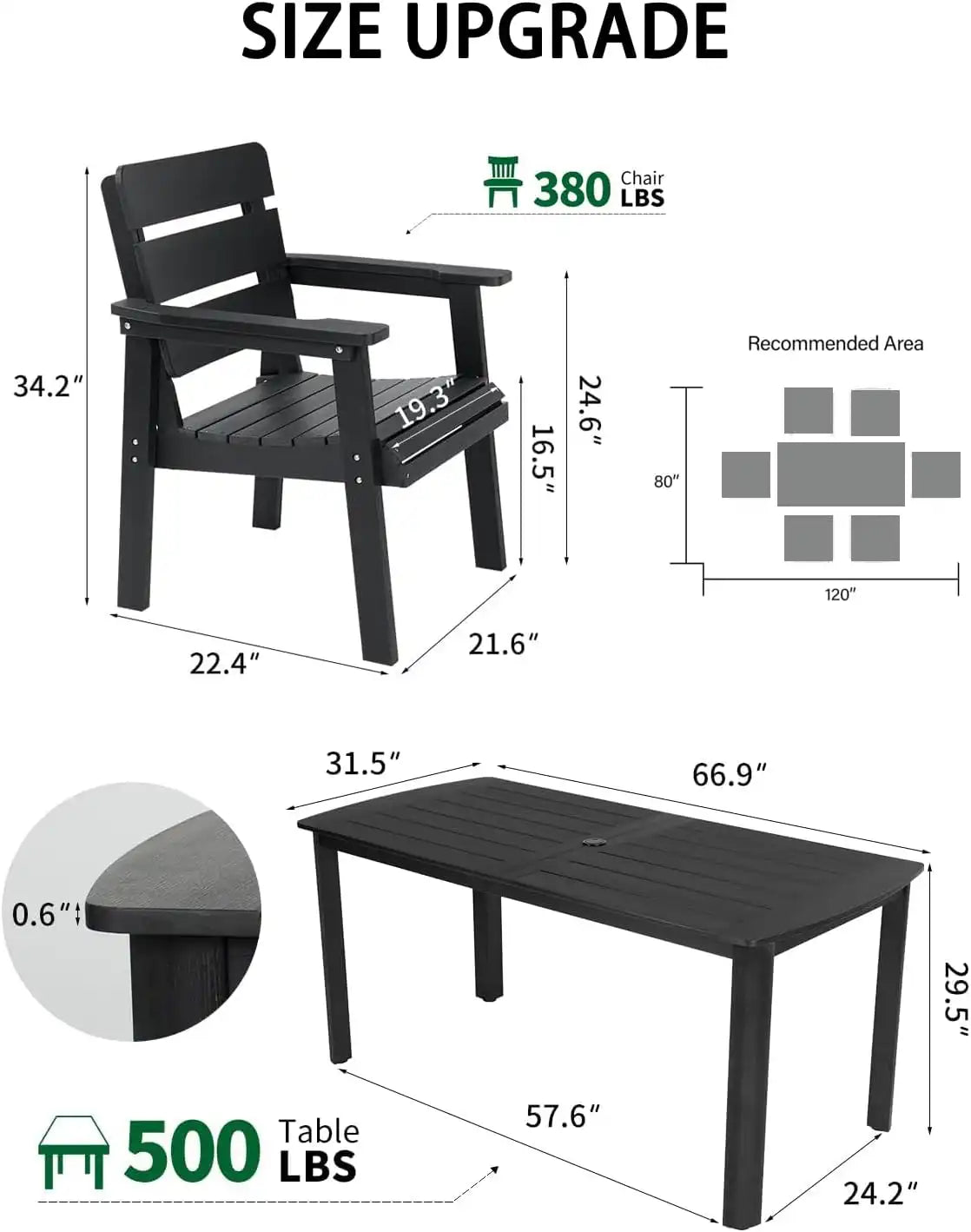 7-Piece Outdoor Dining Set, Patio Table & Chairs for 6, Black