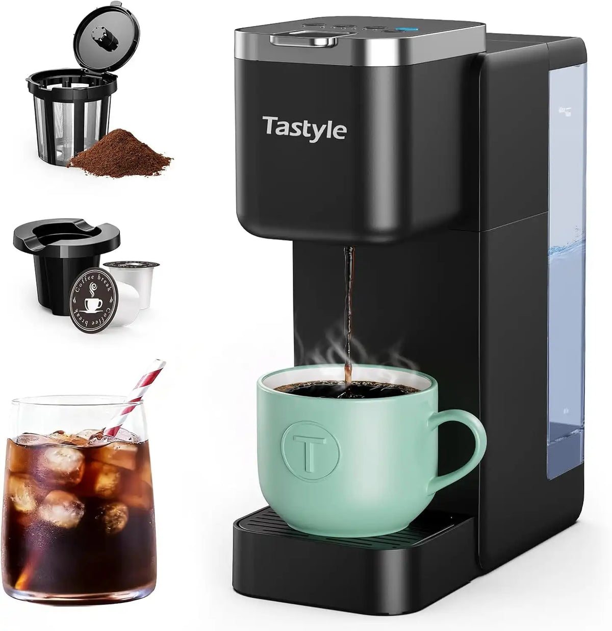 Tastyle Single Serve Coffee Maker for K Cups and Grounds with 3 Brew Styles