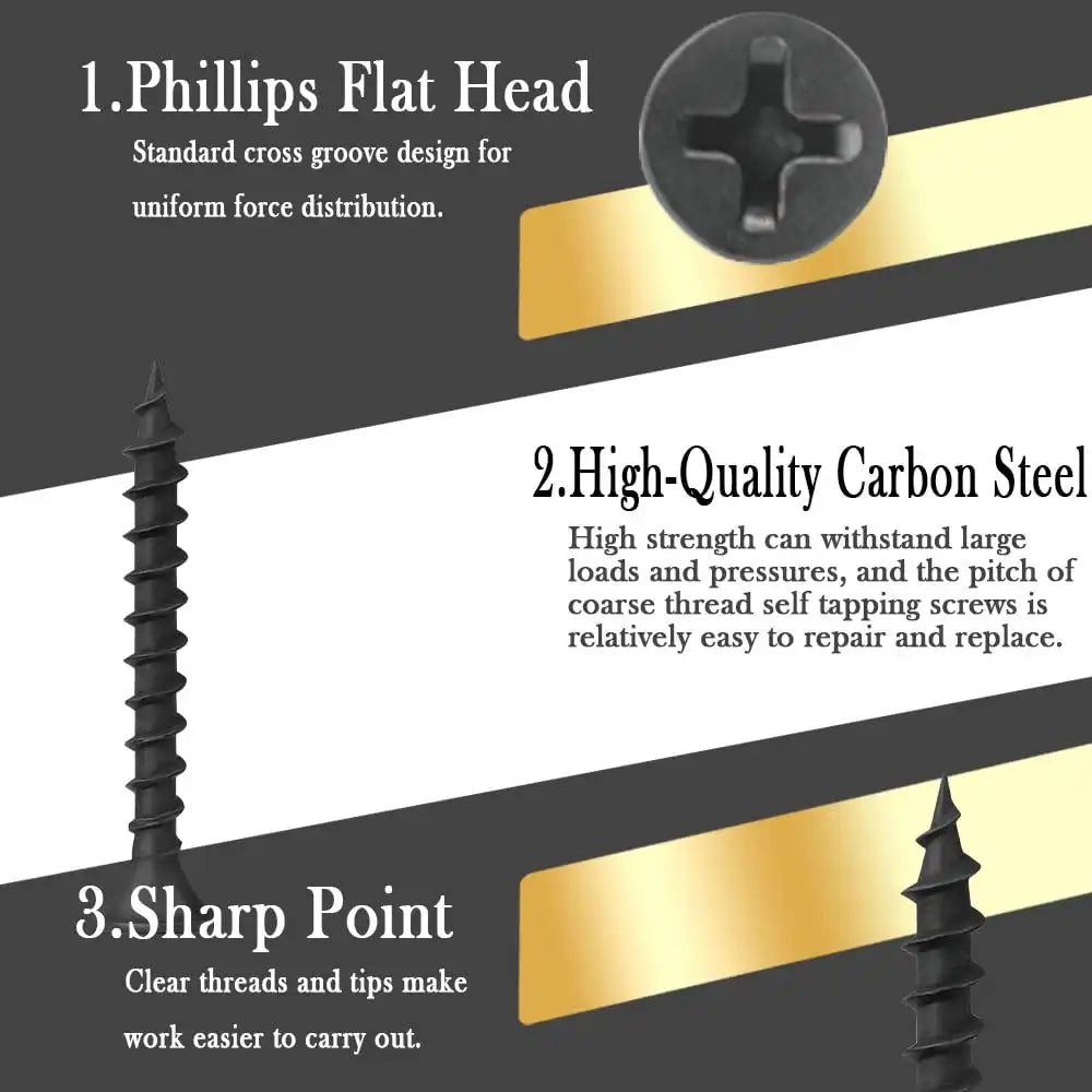 #6 x 1-3/8" Phillips Bugle Head Fine Thread Sharp Point Drywall Screw, Self Tapping Wood Screws with Black Phosphate Coated, Ideal Screw for Drywall, Wood and Sheetrock, 90 Pieces