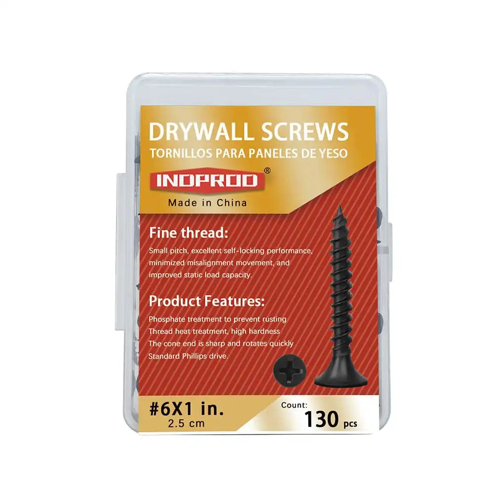 Drywall Screws, #6 x 1 in., Fine Thread Phillips Bugle Head Screw for Drywall/Wood, Black Phosphate Coated Finish, Sharp Point, High Hardness Quick Self Tapping Screws, Black (130 Pack)