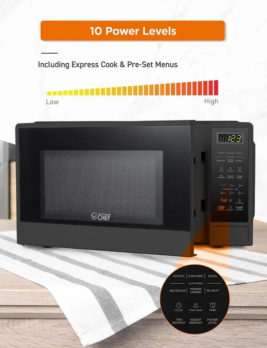 Commercial Chef 1.1 Cu. Ft. Countertop Microwave Oven, CHCM11100B, Black