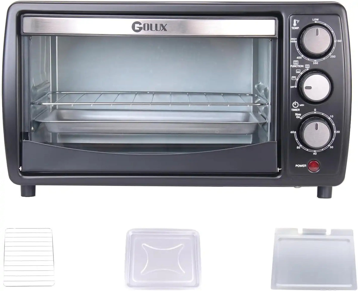 GT12 Black Countertop Toaster Oven, 12L Compact Small Oven, 1200W, Fits 4 Slices, 4 Cooking Modes, 60-Min Timer & Adjustable Temperature, For Toast, Bake & Broil, Ideal for Apartment & Dorm