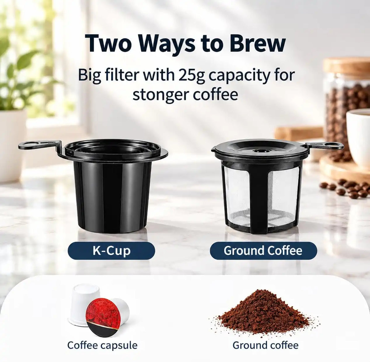 Single Serve Coffee Maker, KCup Pods & Ground Coffee
