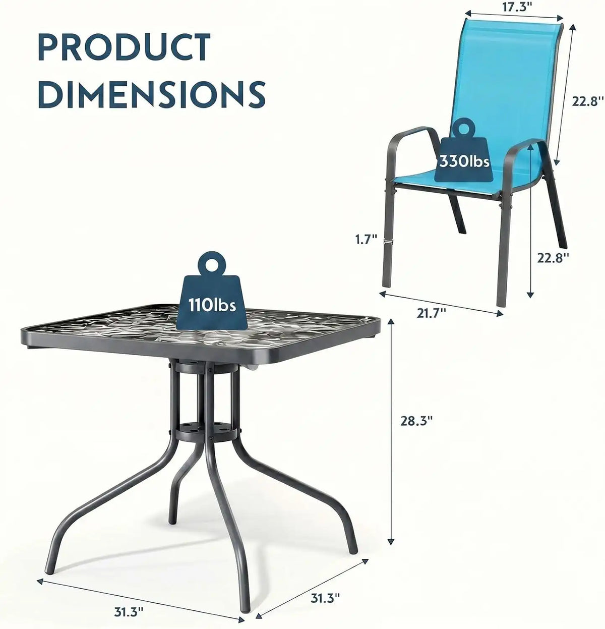 Arlopu 5 Pieces Outdoor Patio Dining Set, Glass Table and Textilene Chair