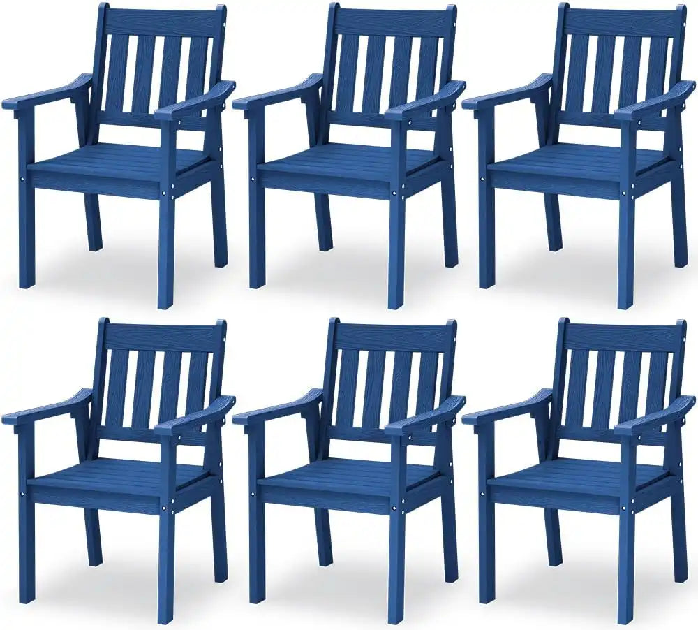 YEFU Patio Dining Chairs Set of 6, Weather Resistant HIPS, Blue
