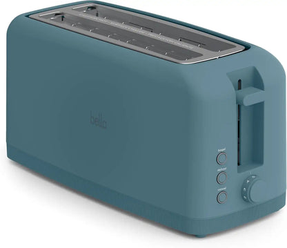bella 4 Slice Slim Toaster, Fits-anywhere™ Kitchenware, 6 Setting Shade Control with Reheat & Cancel Buttons, Fits Sourdough, 10” Long Slot, Anti Jam & Auto Shutoff, 900 Watt, Surf
