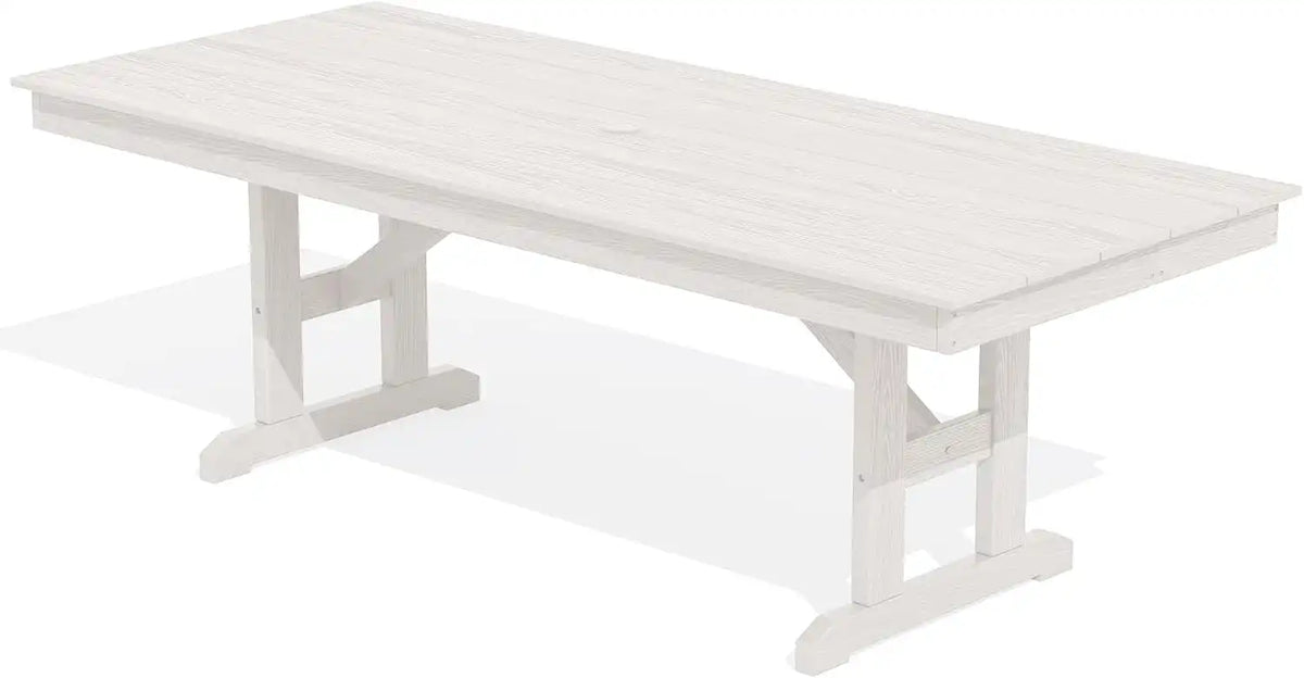 SERWALL Outdoor 84" HDPE Rectangular Dining Table for 6-8,All-Weather,White