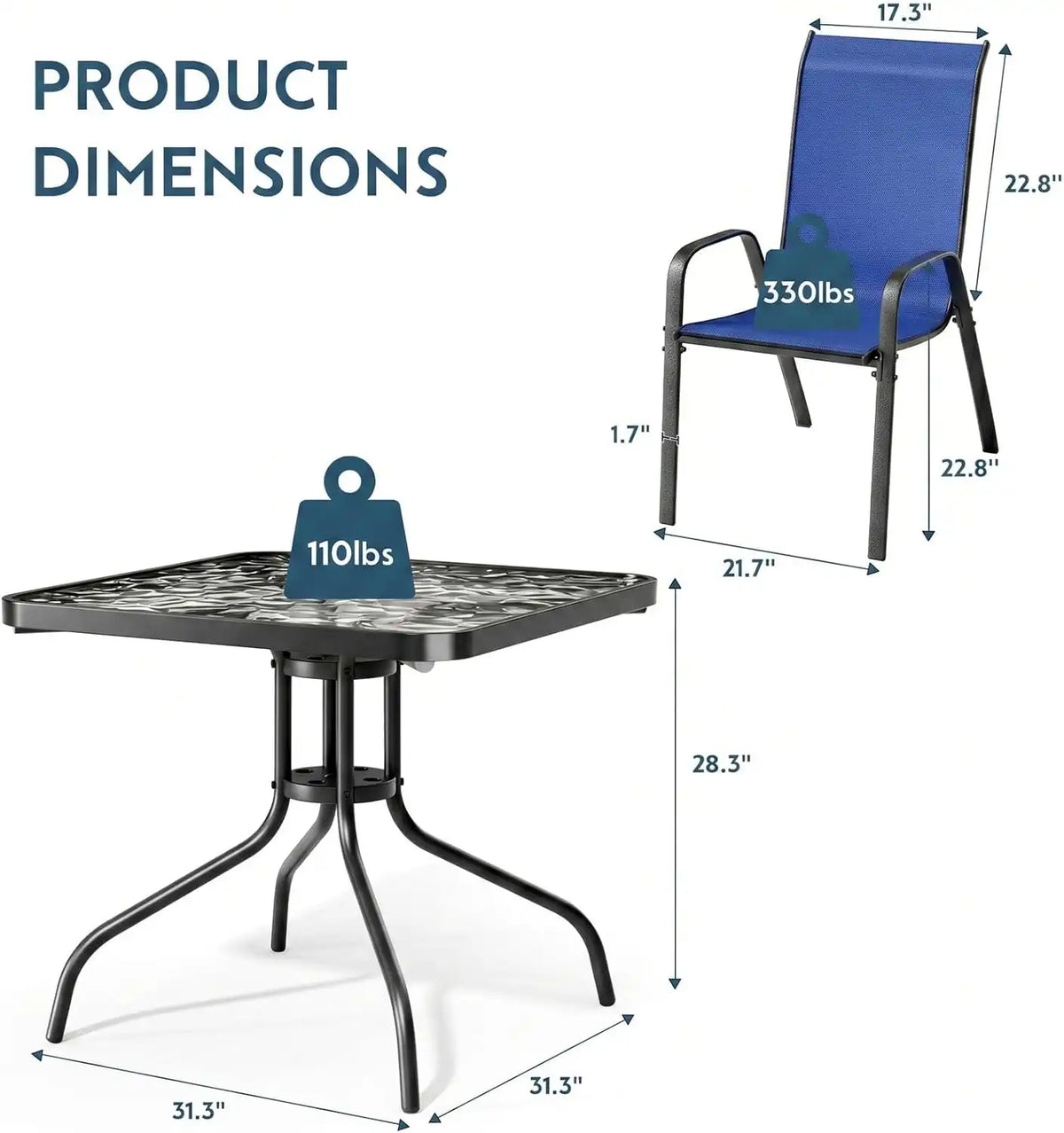 Arlopu 5 Pieces Outdoor Patio Dining Set, Glass Table and Textilene Chair