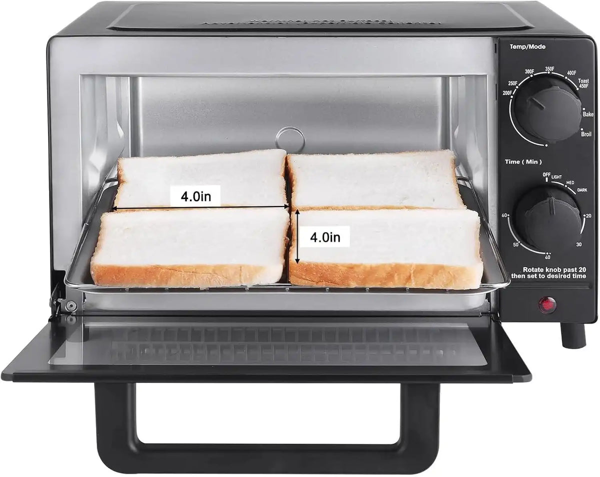 Mainstay Toaster Oven Combo Kitchen Appliances, Fits 9” Pizza, 4 Slice Capacity, Powerful Circulation, Auto Shutoff, Includes Baking Rack Pan Quartz, up to 60 Min, Easy Clean (Black)