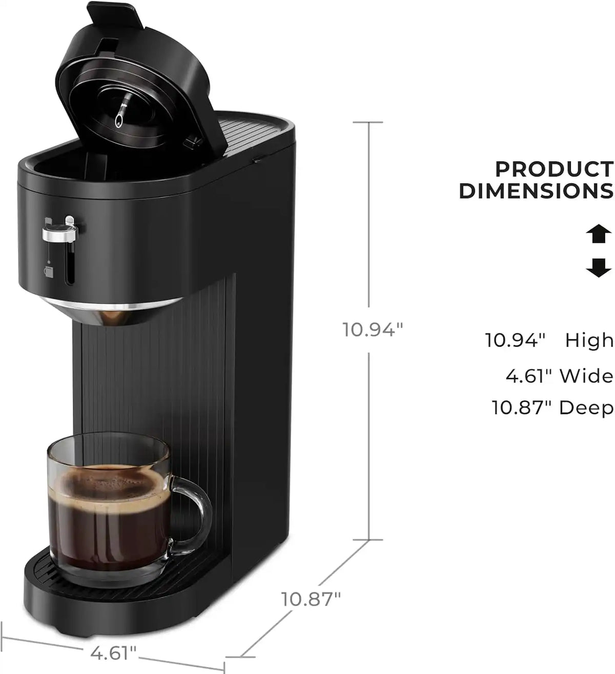 Kismile K-mini Single Serve Coffee Maker for K Cup and Ground Coffee - Dual Brew Coffee Machine,Adjustable 6oz-14oz Cup Size, Auto Clean & Shut Off, Compact Design for Home/Office (Matte Black)