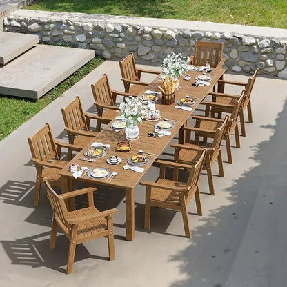 YEFU Outdoor Dining Set for 10, All-Weather HIPS, Aluminum Frame, Teak