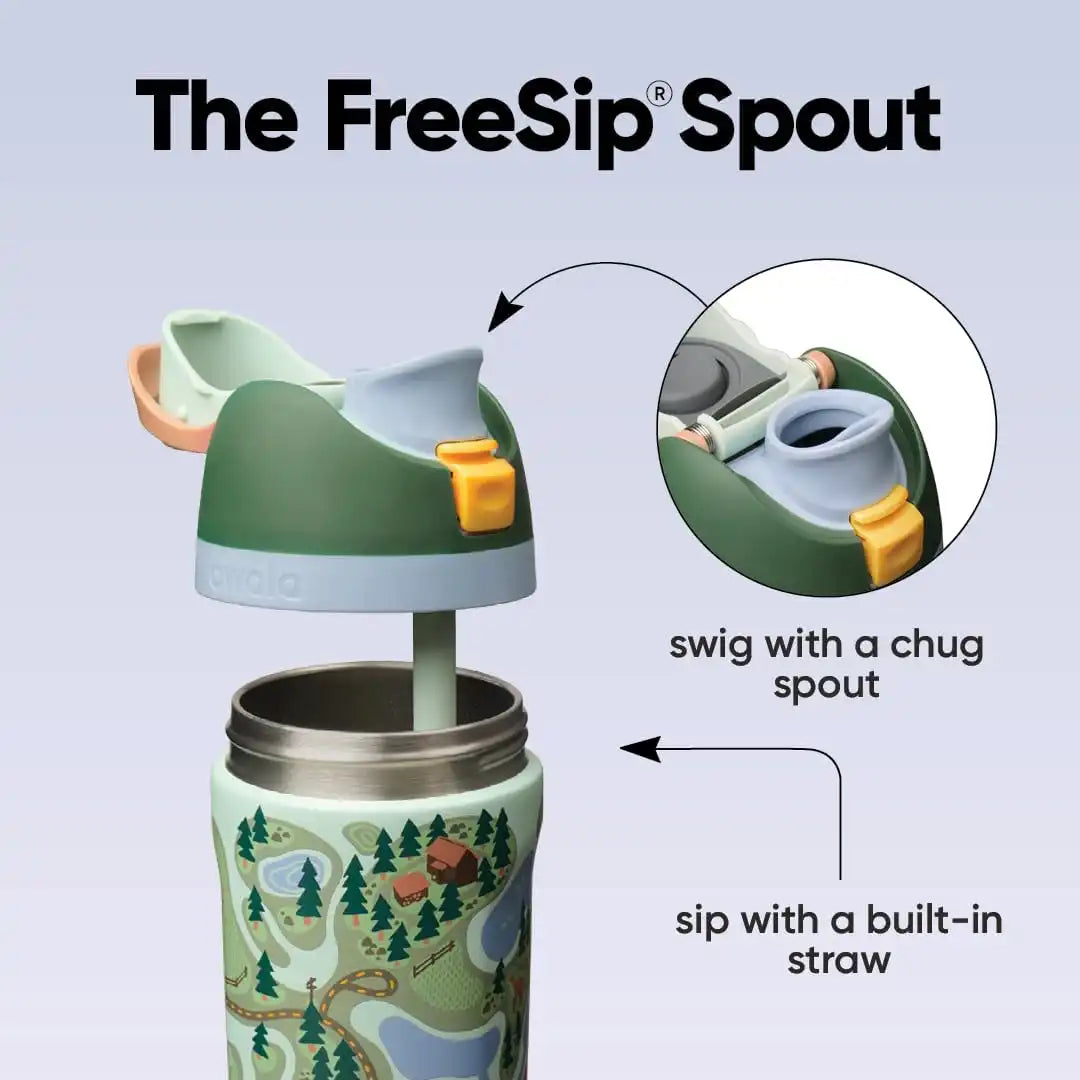 Owala FreeSip Kids Stainless Steel Water Bottle 16 oz Trail On