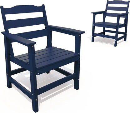 THOEOE Outdoor Dining Chair Set of 2, HDPE Patio Armchairs Navy Blue