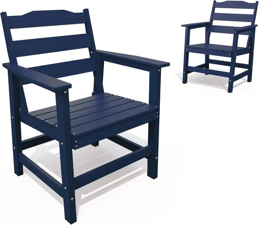 THOEOE Outdoor Dining Chair Set of 2, HDPE Patio Armchairs Navy Blue