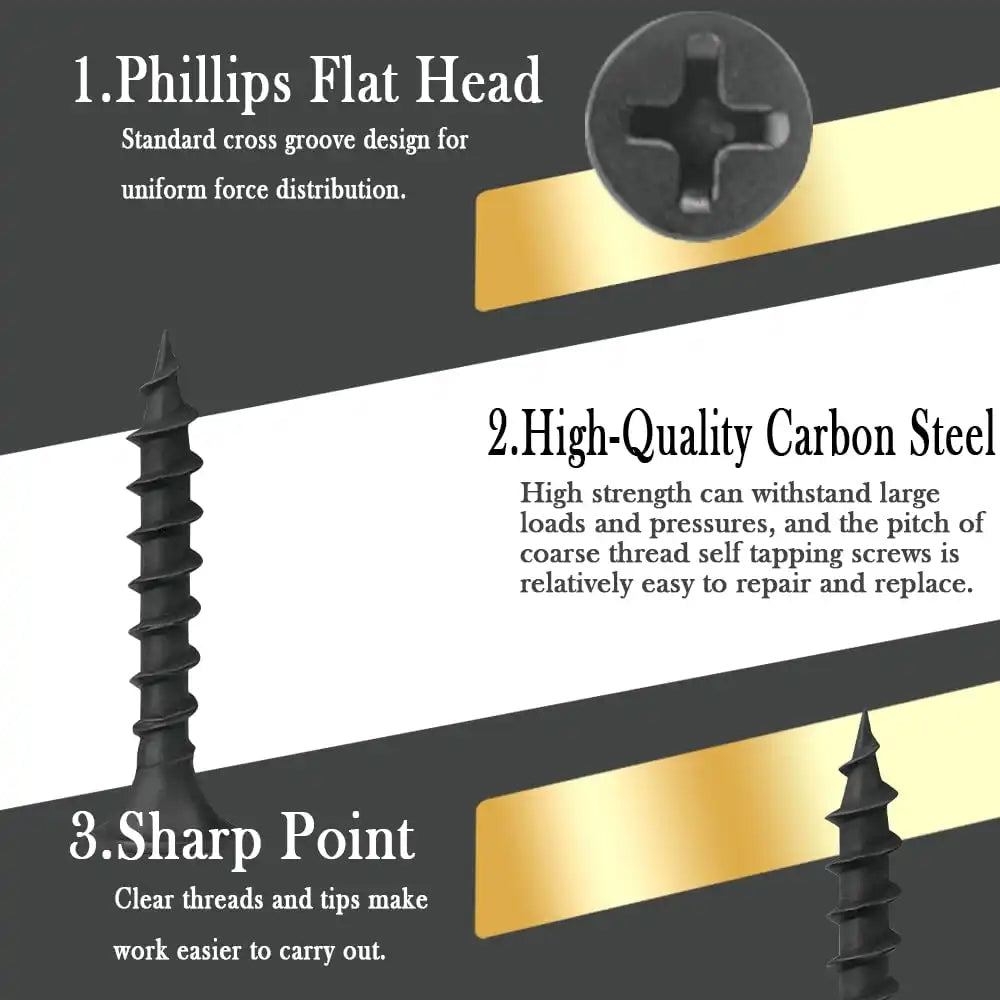 Drywall Screws, #7 x 1 in., Coarse Thread Phillips Bugle Head Screw for Drywall/Wood, Black Phosphate Coated Finish, Sharp Point, High Hardness Quick Self Tapping Screws, Black (120 Pieces)
