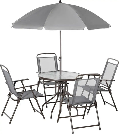 6-Piece Patio Dining Set for 4 with Umbrella, Gray