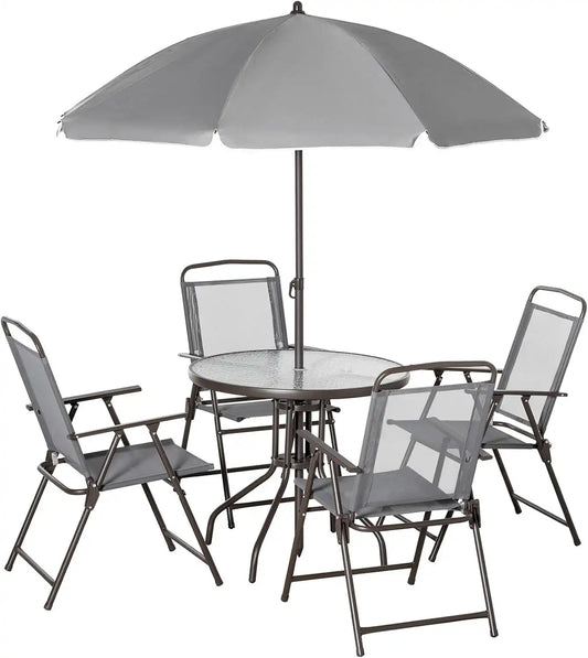 6-Piece Patio Dining Set for 4 with Umbrella, Gray