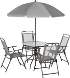 6-Piece Patio Dining Set for 4 with Umbrella, Gray