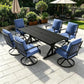 ALAULM 7-Piece Patio Dining Set,Outdoor Metal Dining Set with 6 Swivel Chairs & Rectangle Table with 1.5 Umbrella Hole, Patio Dining Table and Chairs for Backyard,Navy