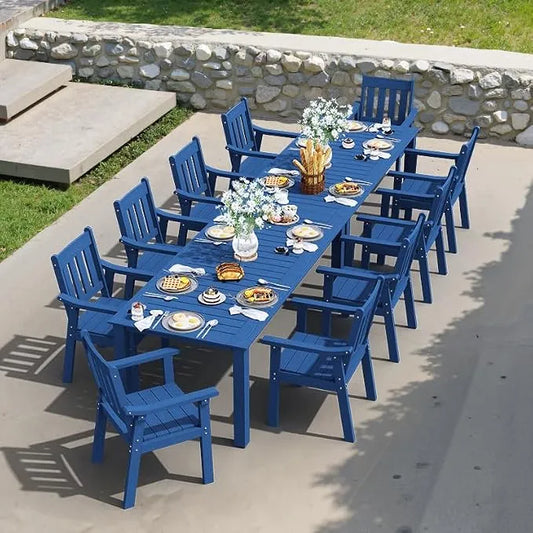 YEFU Outdoor Dining Set for 10, All-Weather HIPS, Aluminum Frame, Blue