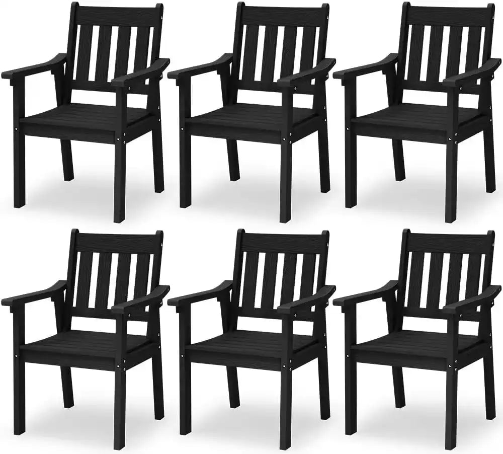 YEFU Patio Dining Chairs Set of 6, Weather Resistant HIPS, Black