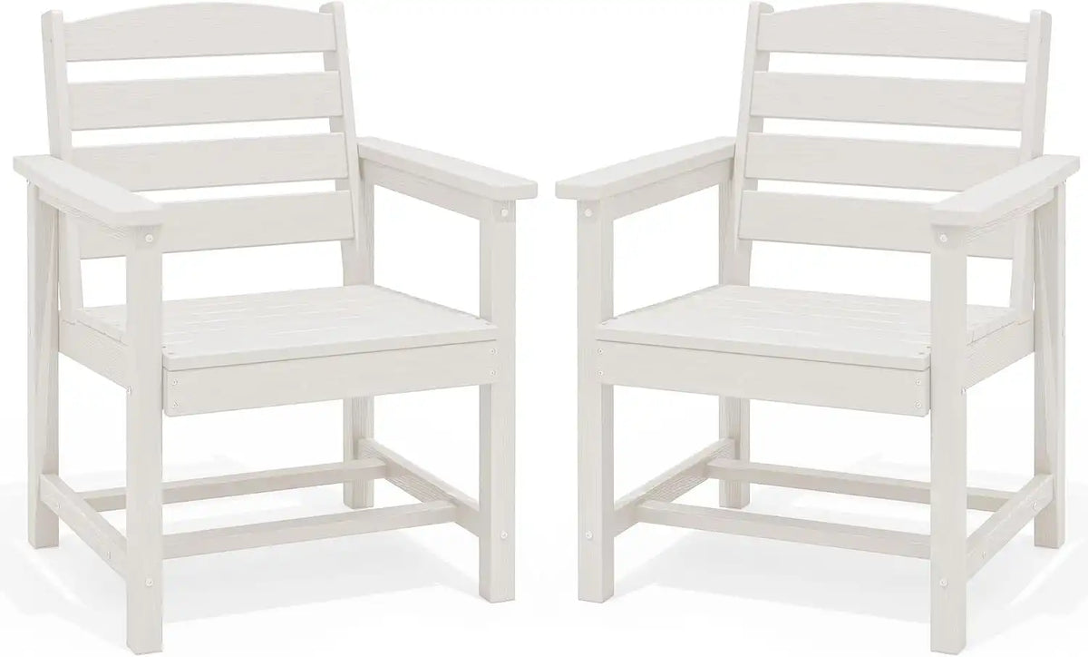 SERWALL Patio HDPE Dining Chairs Set of 2, White
